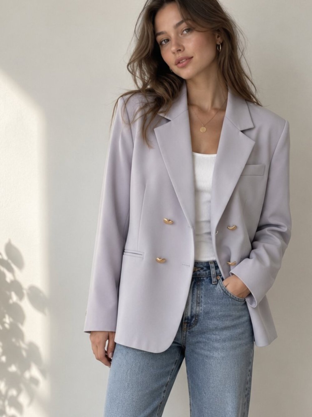 Women’s Light Grey Double-Breasted Blazer